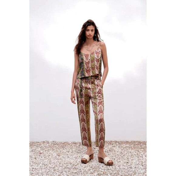 NWOT Zara floral print satin effect sleeveless self-tie strap cami top, XS - Picture 3 of 13